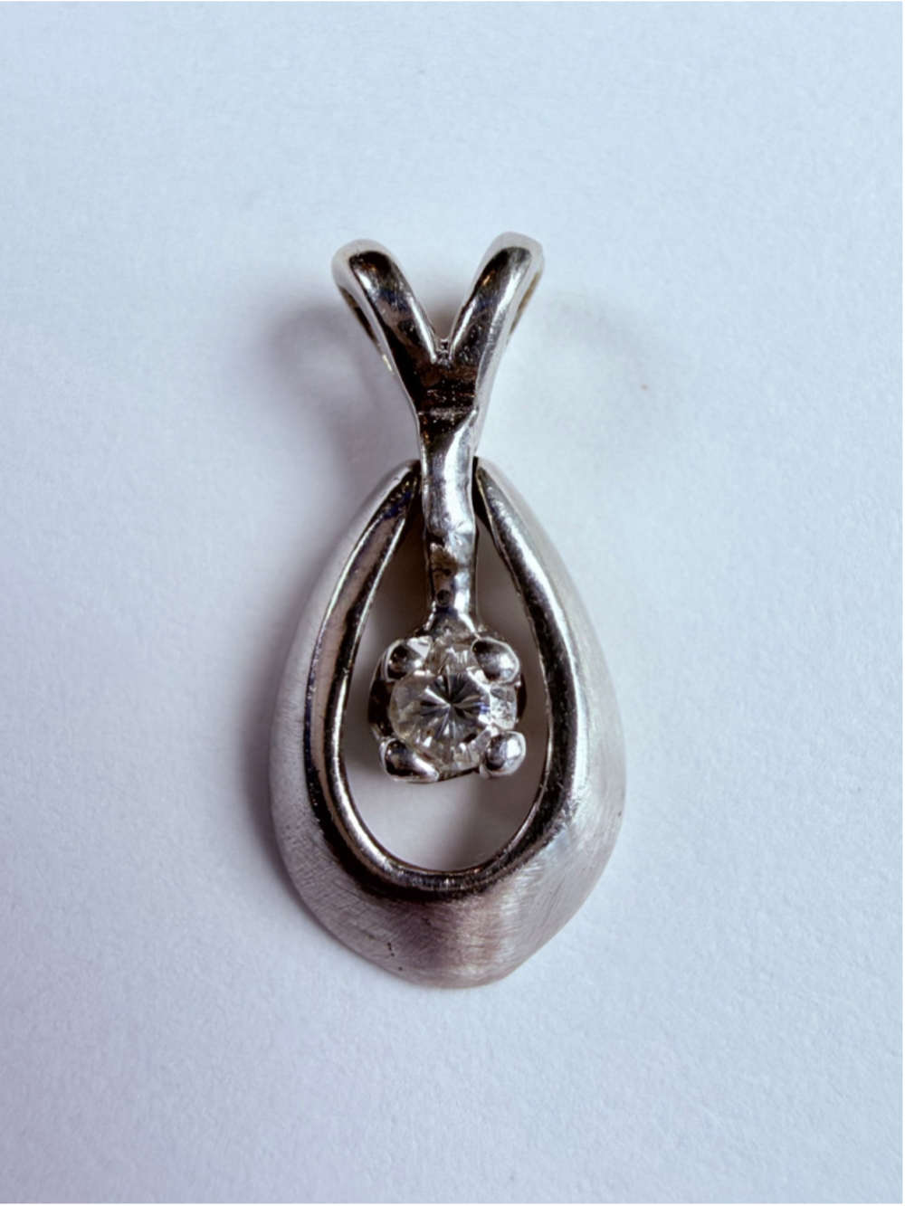 14K Solid White Gold Genuine Diamond Solitaire Swivel Teardrop Charm Pendant